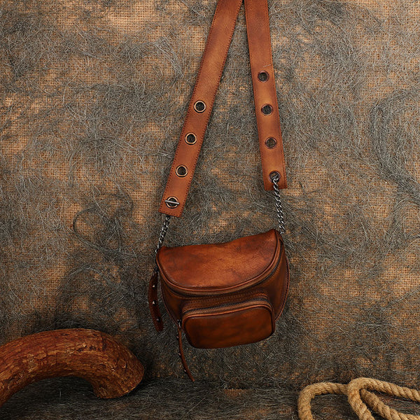 Vintage Brown Leather Womens Saddle Shoulder Bag - Bill Slots Detail