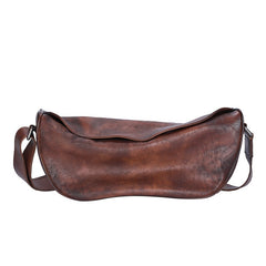 Vintage Brown Mens Sling Bag Leather Saddle - Overall View