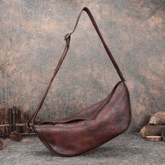 Vintage Brown Mens Sling Bag Leather Saddle - Interior View