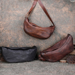 Vintage Black Gray Mens Sling Bag Leather - Closure Detail