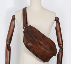 Vintage Brown Mens Sling Bag Leather Saddle - Card Slots Detail
