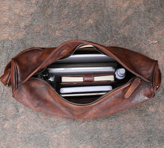 Vintage Brown Mens Sling Bag Leather Saddle - Bill Slots Detail