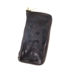 Vintage Coffee Leather Zip Wallet Womens Zip Around Wallets Ladies Zipper Clutch Wallet for Women