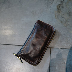 Vintage Coffee Leather Zip Wallet Womens Zip Around Wallets Ladies Zipper Clutch Wallet for Women