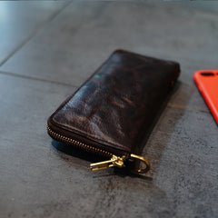 Vintage Coffee Leather Zip Wallet Womens Zip Around Wallets Ladies Zipper Clutch Wallet for Women