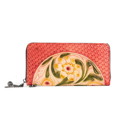 Vintage Floral Leather Wristlet Wallet Womens Flower Zip Around Wallets Floral Ladies Zipper Clutch Wallets for Women