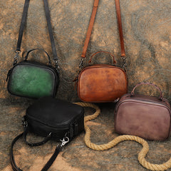 Vintage Green Leather Womens Around Handbag Shoulder Bags Crossbody Purse for Women