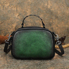 Vintage Green Leather Womens Around Handbag Shoulder Bags Crossbody Purse for Women