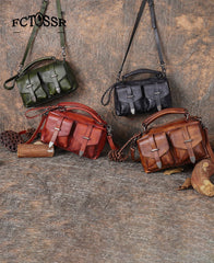 Vintage Green Leather Womens Satchel Shoulder Bags - Interior View
