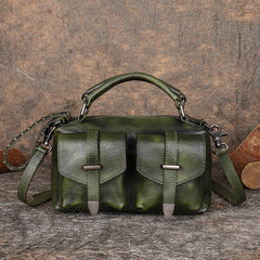 Vintage Brown Leather Womens Satchel Shoulder Bag - Closure Detail