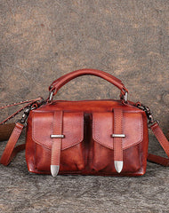 Vintage Red Leather Womens Satchel Shoulder Bags Handbag Crossbody Purse for Ladies