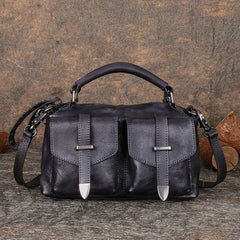 Vintage Black Gray Leather Womens Satchel Shoulder Bags Handbag Crossbody Purse for Ladies