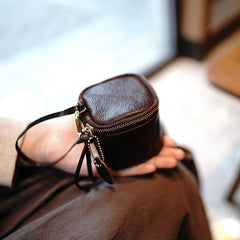 Vintage Coffee Leather Wristlet Wallet Cube Zip - Chain Detail