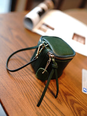 Vintage Coffee Leather Wristlet Wallet Cube Zip - Interior View