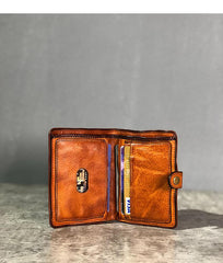 Vintage Handmade Black Leather Mens billfold Leather Wallet Men Tan Bifold Small Wallets for Men