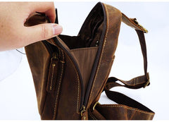 Vintage Large Brown Leather Mens Sling Bag - Card Slots Detail