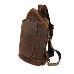 Vintage Large Brown Leather Mens Sling Bag - Leather Texture Detail