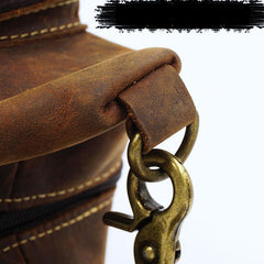 Vintage Large Brown Leather Mens Sling Bag - Stitching Detail