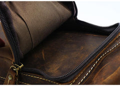 Vintage Large Brown Leather Mens Sling Bag - Size Detail