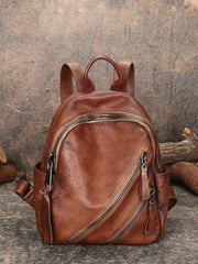 Vintage Brown Leather Rucksack Womens Best School Backpack Ladies Leather Backpack Purses