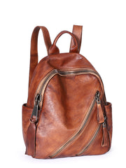 Vintage Brown Leather Rucksack Womens Best School Backpack Ladies Leather Backpack Purses