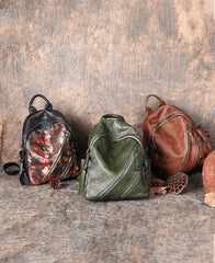 Vintage Dark Gray Leather Rucksack Womens Best School Backpack Ladies Leather Backpack Purses