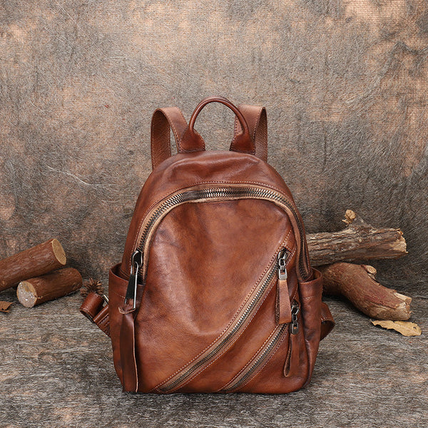 Vintage Brown Leather Rucksack Womens Best School - Chain Detail