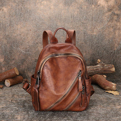 Vintage Brown Leather Rucksack Womens Best School Backpack Ladies Leather Backpack Purses