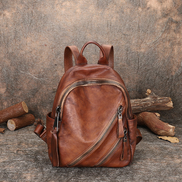 Vintage Leather Rucksack Womens Best School Backpack - Chain Detail