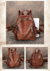 Vintage Brown Leather Rucksack Womens Best School Backpack Ladies Leather Backpack Purses