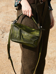 Vintage Green Leather Womens Cube Shoulder Bag - Lifestyle View