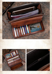 Vintage Leather Wristlet Wallets Womens Zip Around Wallet Ladies Bifold Clutch Wallet for Women