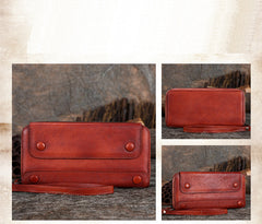 Vintage Leather Wristlet Wallets Womens Zip Around Wallet Ladies Bifold Clutch Wallet for Women