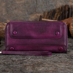 Vintage Leather Wristlet Wallets Womens Zip Around Wallet Ladies Bifold Clutch Wallet for Women