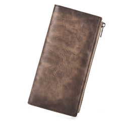 Vintage MENS LEATHER Brown Bifold LONG WALLET Gray Slim Long WALLET FOR MEN