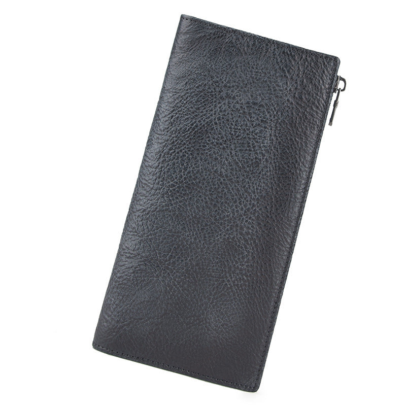 Vintage MENS LEATHER Brown Bifold LONG WALLET Gray Slim Long WALLET FOR MEN