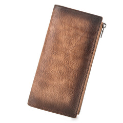 Vintage MENS LEATHER Brown Bifold LONG WALLET Gray Slim Long WALLET FOR MEN