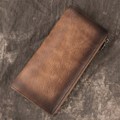 Vintage MENS LEATHER Brown Bifold LONG WALLET Gray Slim Long WALLET FOR MEN