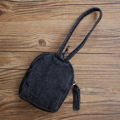 Vintage Mens Denim Mini Pouch with Lanyard Denim Small Card Coin Purse for Women