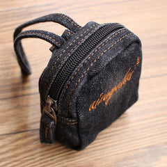 Vintage Mens Denim Mini Pouch with Lanyard Denim Small Card Coin Purse for Women