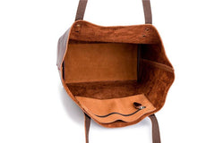 Mens Womens Leather Red Brown Tote Handbag - Chain Attachment