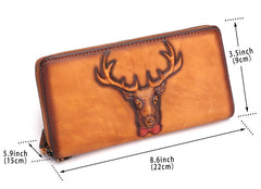 Vintage Reindeer Tan Leather Wristlet Wallets Womens Zip Around Wallet Reindeer Ladies Zipper Clutch Wallets for Women