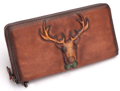 Vintage Reindeer Brown Leather Wristlet Wallets Womens - Card Slots Detail