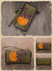 Vintage Rose Flower Gray Leather Wristlet Wallet Womens Rose Zip Around Wallets Flower Ladies Zipper Clutch Wallet for Women