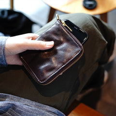 Vintage Small Coffee Leather Zip Wallet Billfold Womens Zip Around Wallets Ladies Zipper Wallet for Women