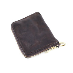 Vintage Small Coffee Leather Zip Wallet Billfold Womens Zip Around Wallets Ladies Zipper Wallet for Women