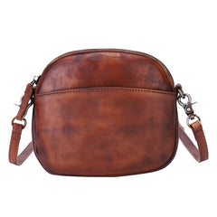 Vintage Small Leather Womens Round Shoulder Bag - Leather Texture Detail
