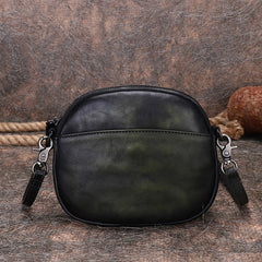 Vintage Small Leather Womens Round Shoulder Bag Handmade Around Crossbody Purse for Ladies