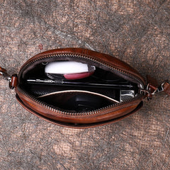 Vintage Small Leather Womens Round Shoulder Bag - Size Detail