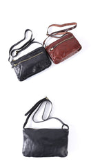 Vintage Black Leather Mens Cool Small Side Bag Messenger Bag Brown Postman Courier Bag for Men